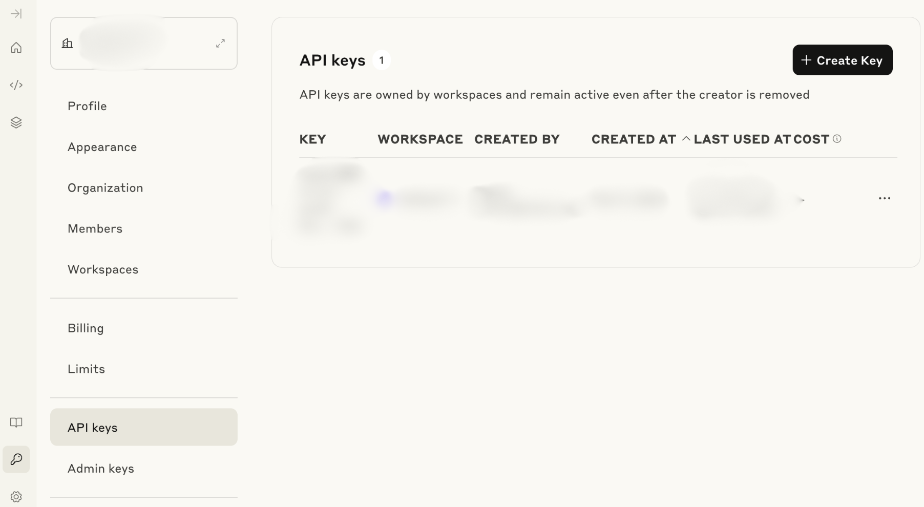 ClaudeのGet API Key画面