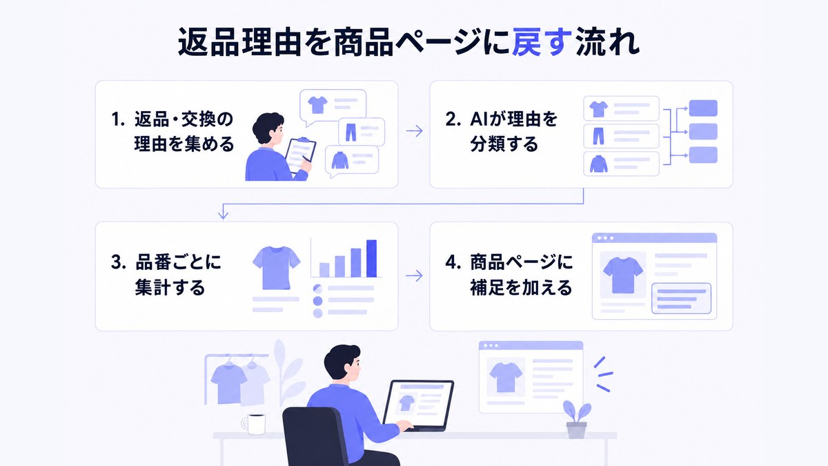 返品理由を商品ページに戻す流れ
