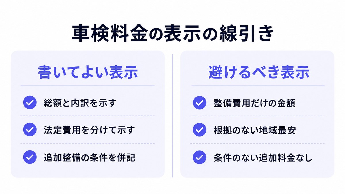 車検料金の表示の線引き