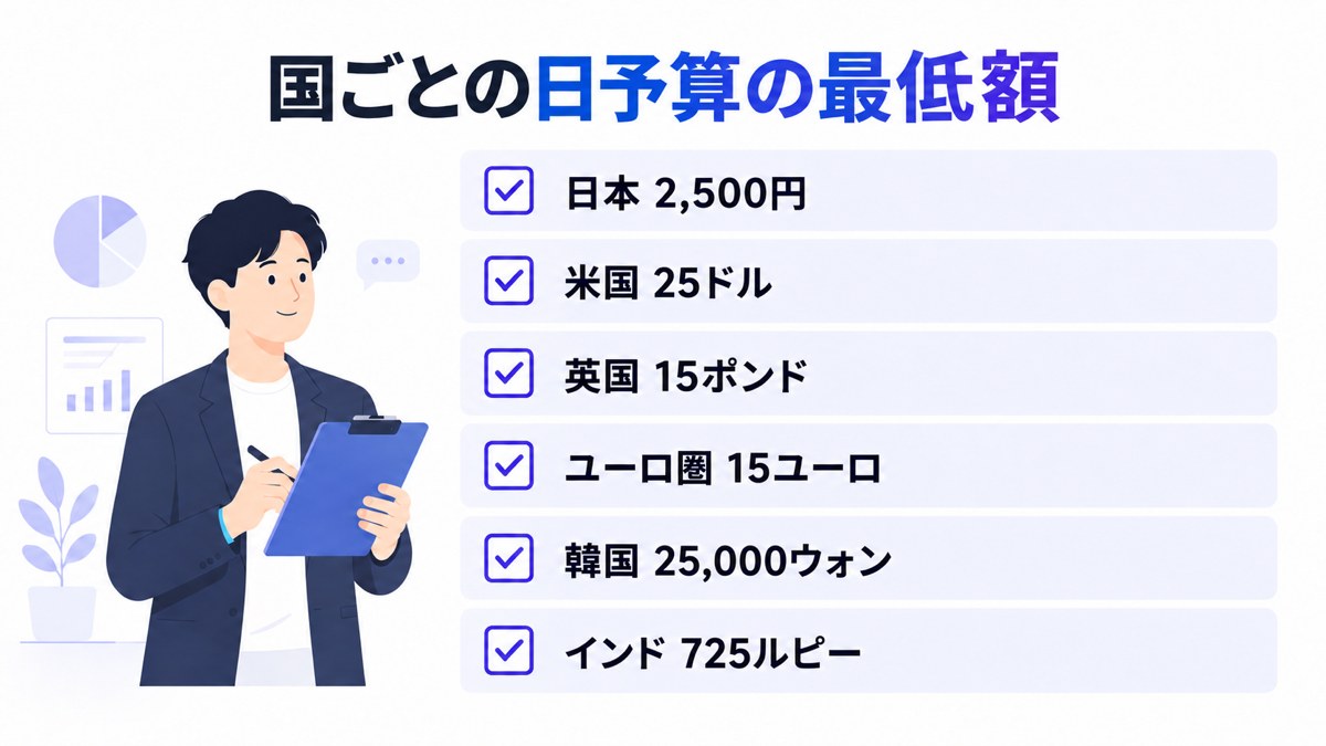 国ごとの日予算の最低額