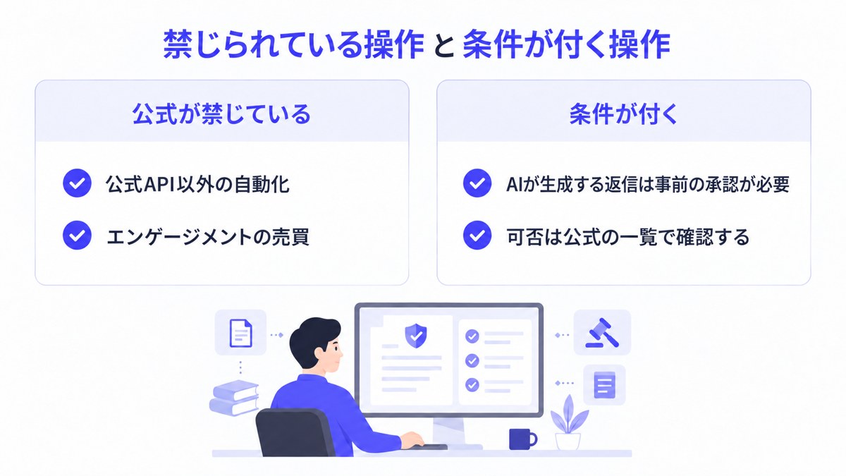 禁じられている操作と条件が付く操作