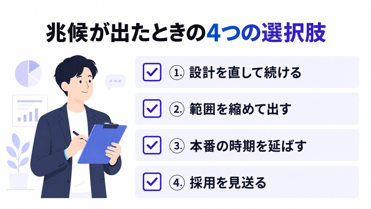 兆候が出たときに選べる4つの選択肢を並べたチェックリストの図